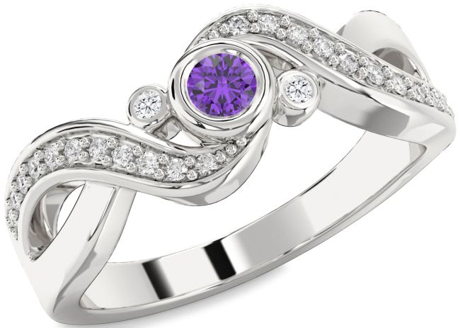Diamond Amethyst Silver Infinity Round Promise Ring