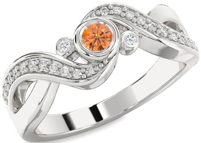 Diamond Citrine Silver Infinity Round Promise Ring