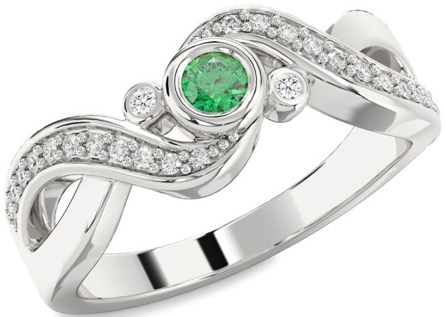 Diamond Emerald Silver Infinity Round Promise Ring