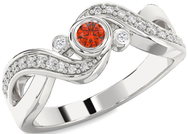 Diamond Fire Opal Silver Infinity Round Promise Ring
