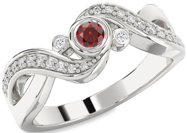 Diamond Garnet Silver Infinity Round Promise Ring