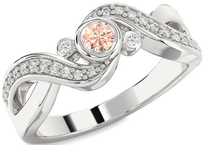 Diamond Morganite Silver Infinity Round Promise Ring