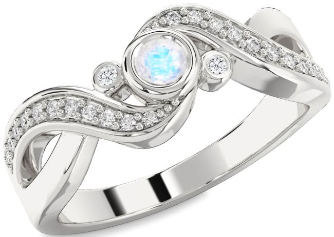 Diamond Moonstone Silver Infinity Round Promise Ring