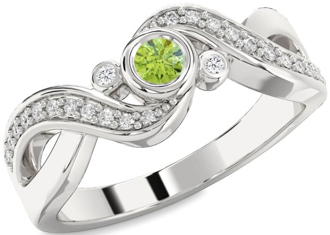 Diamond Peridot Silver Infinity Round Promise Ring