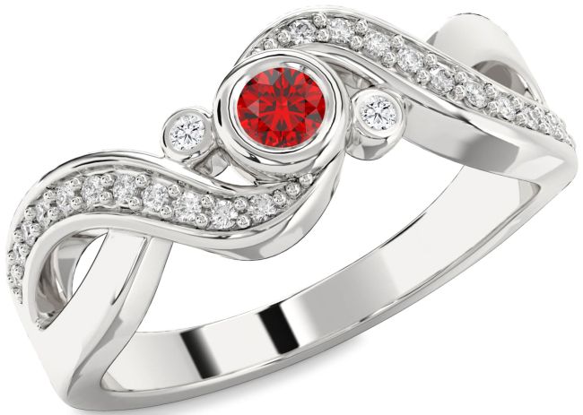 Diamond Ruby Silver Infinity Round Promise Ring