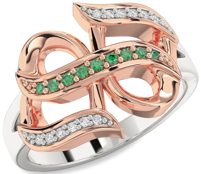 Diamond Emerald Rose Gold Silver Infinity Ring