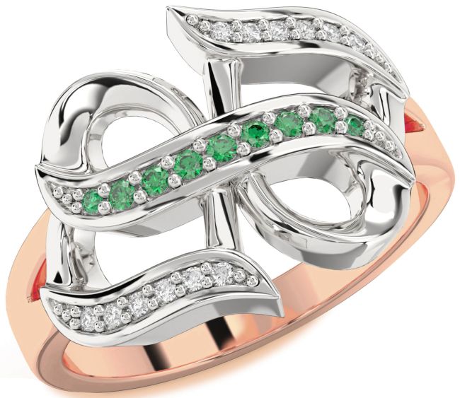 Diamond Emerald Rose Gold Silver Infinity Ring