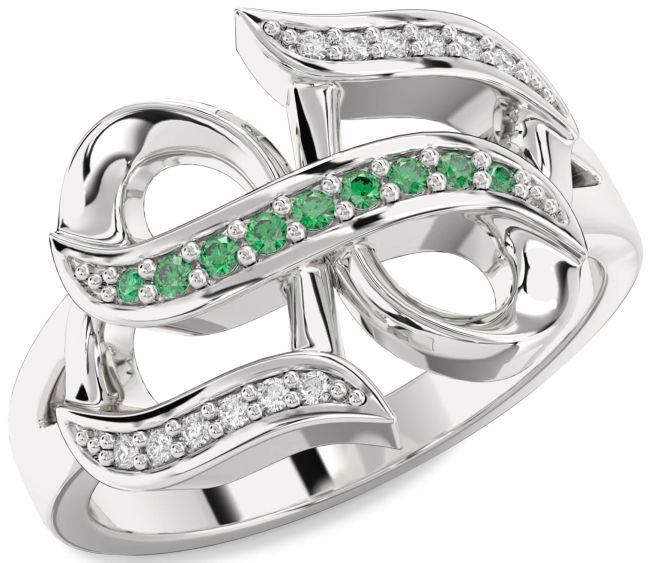 Diamond Emerald Platinum Infinity Ring