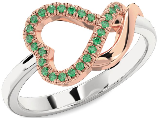 Emerald Silver & 10K Rose Gold Heart Ring