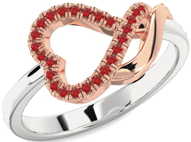 Ruby Platinum & Rose Gold Heart Ring