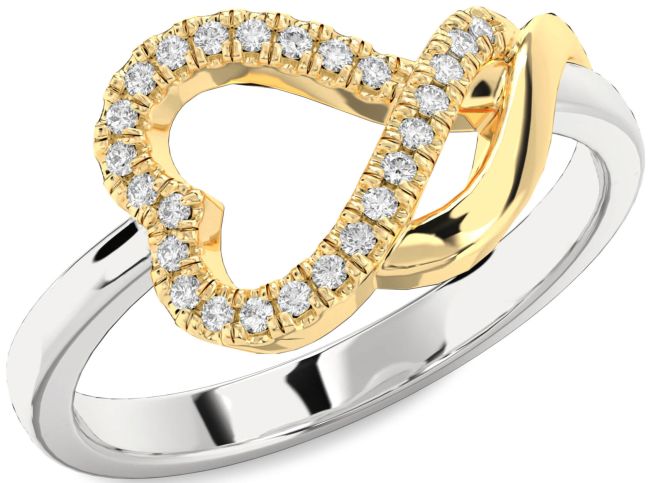 Diamond Gold Silver Heart Ring