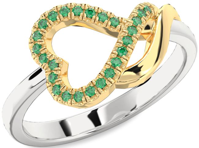 Emerald Silver & 10K gold Heart Ring