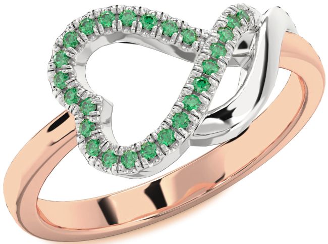 Emerald Rose Gold Silver Heart Ring