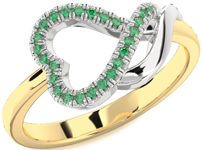 Emerald Gold Silver Heart Ring