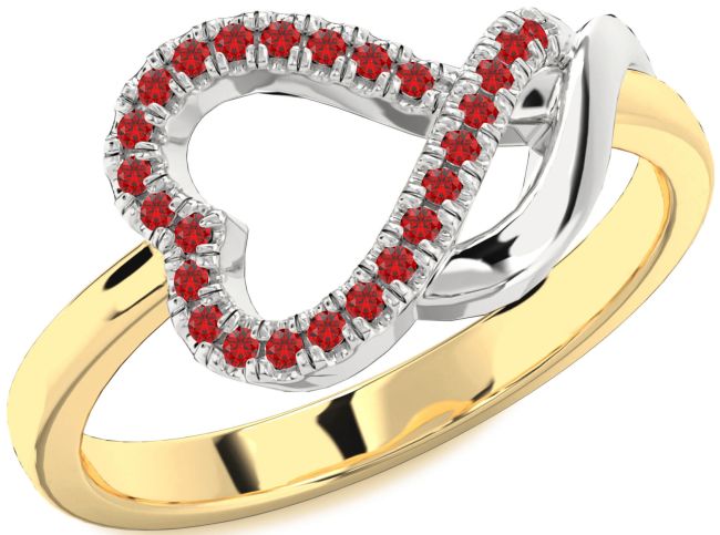 Ruby Gold Silver Heart Ring