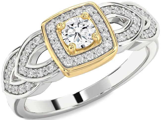 Diamond White Yellow Gold Halo Round Promise Ring