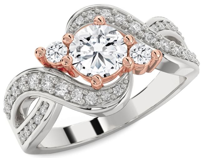 Diamond White Rose Gold Round Three Stone Engagement Ring