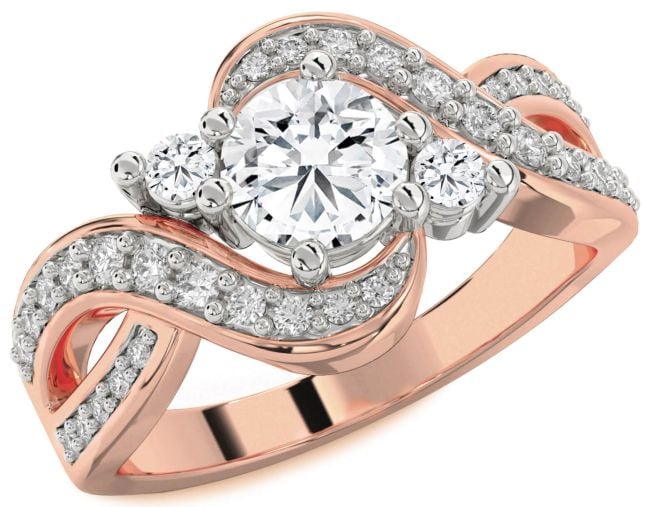 Diamond Rose Gold Silver Round Three Stone Engagement Ring