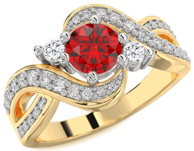 Diamond Ruby Gold Silver Round Three Stone Engagement Ring