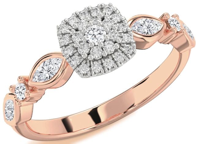 Diamond Rose Gold Silver Halo Round Promise Ring