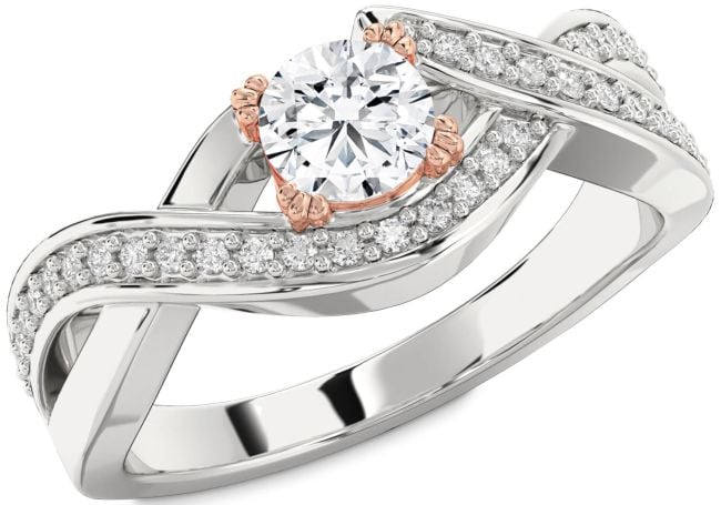 Diamond Silver & 10K Rose Gold Infinity Round Solitaire Engagement Ring