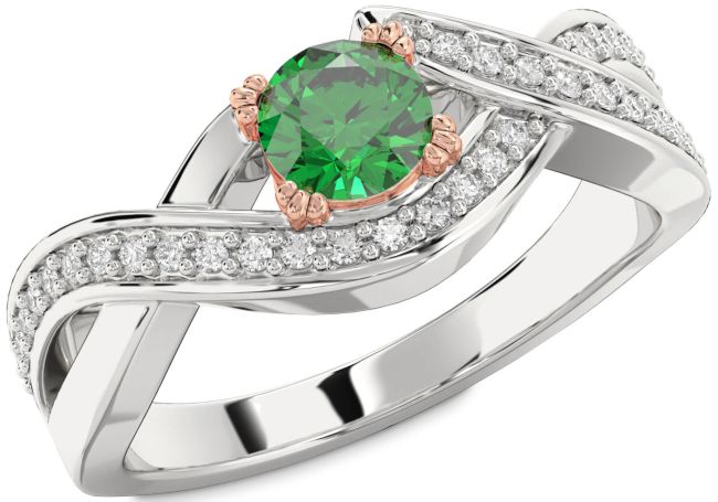 Diamond Emerald Rose Gold Silver Infinity Round Solitaire Engagement Ring