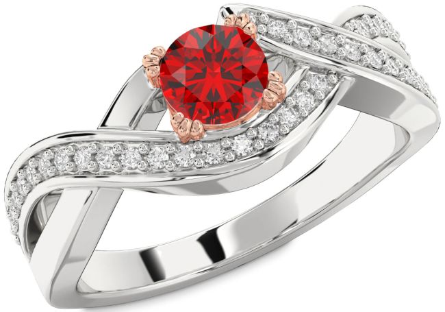 Diamond Ruby Platinum & Rose Gold Infinity Round Solitaire Engagement Ring