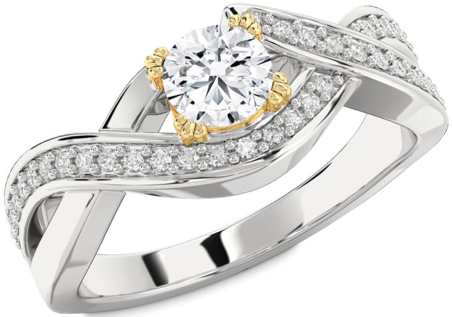 Diamond Silver & 10K gold Infinity Round Solitaire Engagement Ring