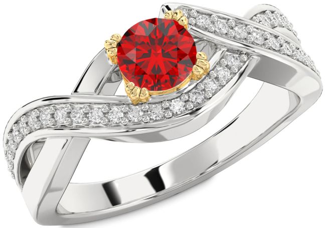 Diamond Ruby Gold Silver Infinity Round Solitaire Engagement Ring