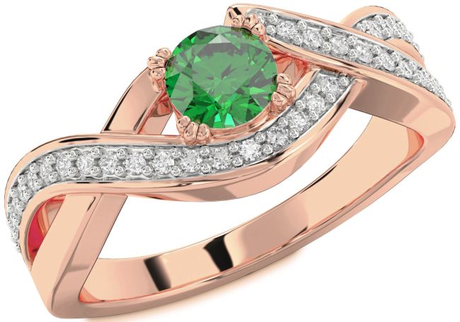 Diamond Emerald Rose Gold Infinity Round Solitaire Engagement Ring