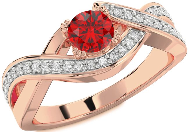 Diamond Ruby Rose Gold Infinity Round Solitaire Engagement Ring