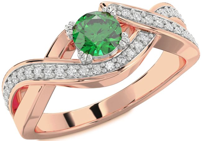 Diamond Emerald Rose Gold Silver Infinity Round Solitaire Engagement Ring