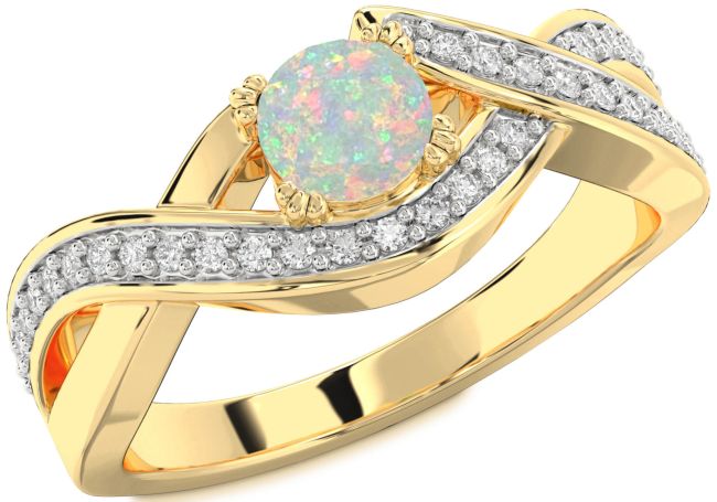 Diamond Opal Gold Silver Infinity Round Solitaire Engagement Ring