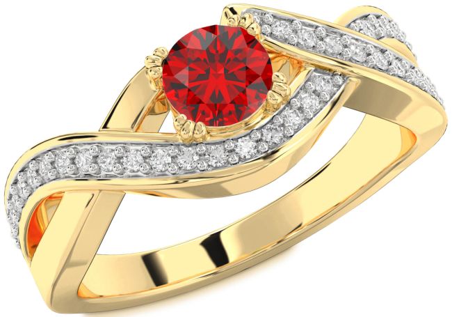 Diamond Ruby Gold Infinity Round Solitaire Engagement Ring