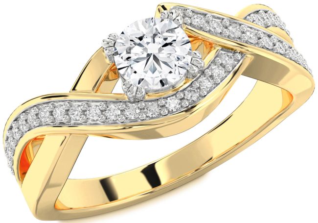 Diamond White Yellow Gold Infinity Round Solitaire Engagement Ring