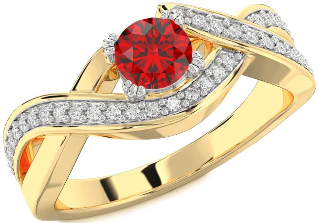 Diamond Ruby Gold Silver Infinity Round Solitaire Engagement Ring