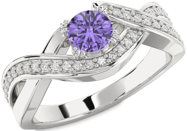 Diamond Alexandrite Silver Infinity Round Solitaire Engagement Ring
