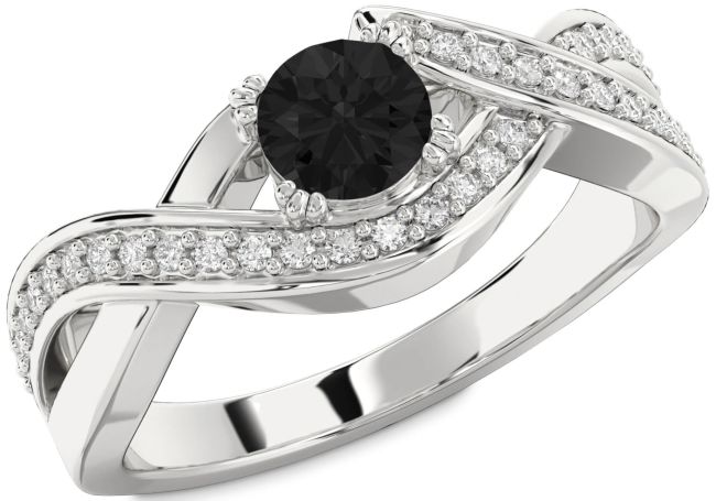 Black Diamond Silver Infinity Round Solitaire Engagement Ring
