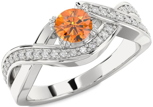 Diamond Citrine Silver Infinity Round Solitaire Engagement Ring