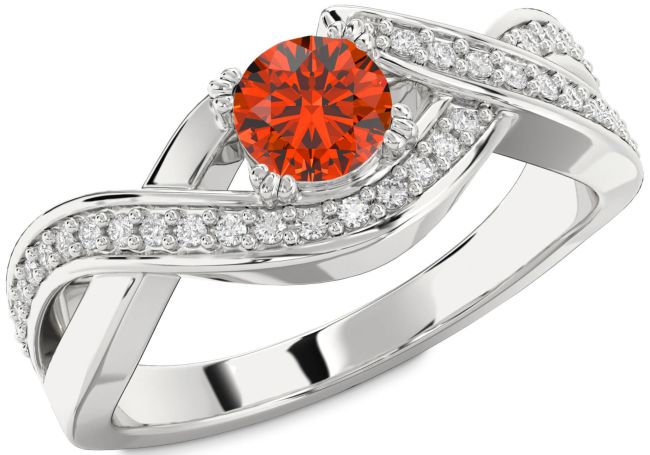 Diamond Fire Opal Silver Infinity Round Solitaire Engagement Ring