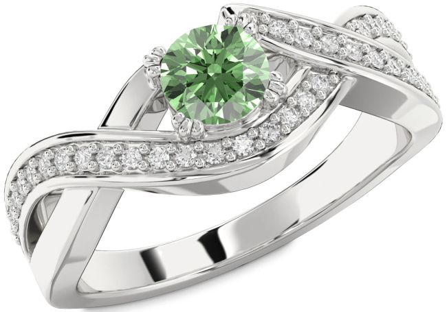 Green Diamond Silver Infinity Round Solitaire Engagement Ring