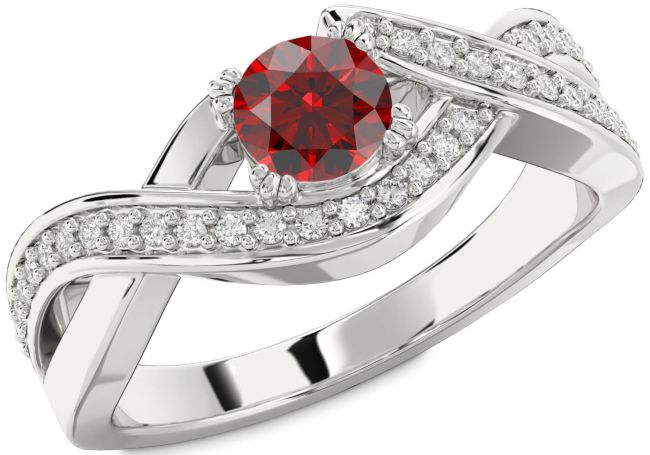 Diamond Garnet Silver Infinity Round Solitaire Engagement Ring
