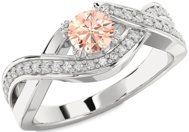 Diamond Morganite Silver Infinity Round Solitaire Engagement Ring