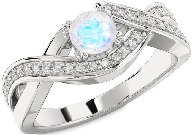 Diamond Moonstone Silver Infinity Round Solitaire Engagement Ring