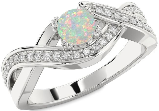 Diamond Opal Silver Infinity Round Solitaire Engagement Ring