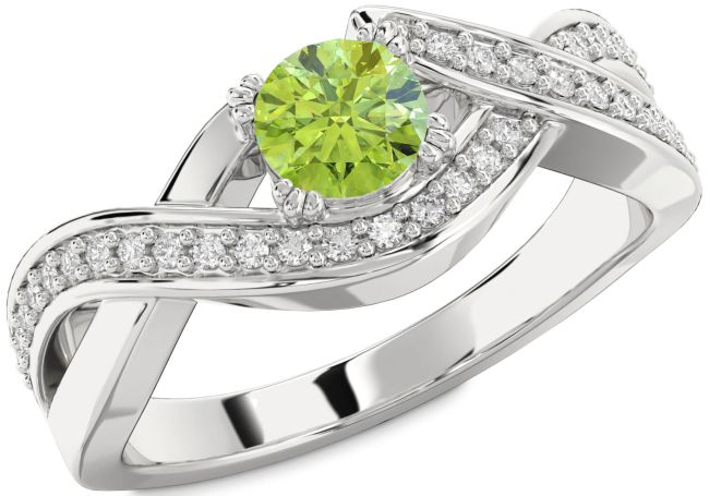 Diamond Peridot Silver Infinity Round Solitaire Engagement Ring