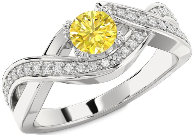 Yellow Diamond Silver Infinity Round Solitaire Engagement Ring