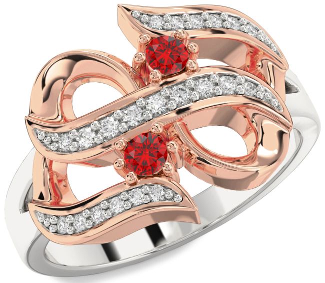 Diamond Ruby Rose Gold Silver Infinity Round Two Stone Birthstone Ring