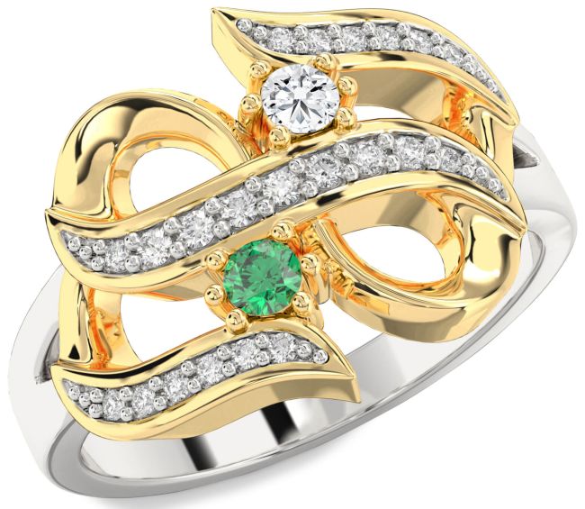 Diamond Gold Silver Infinity Round Two Stone Promise Ring