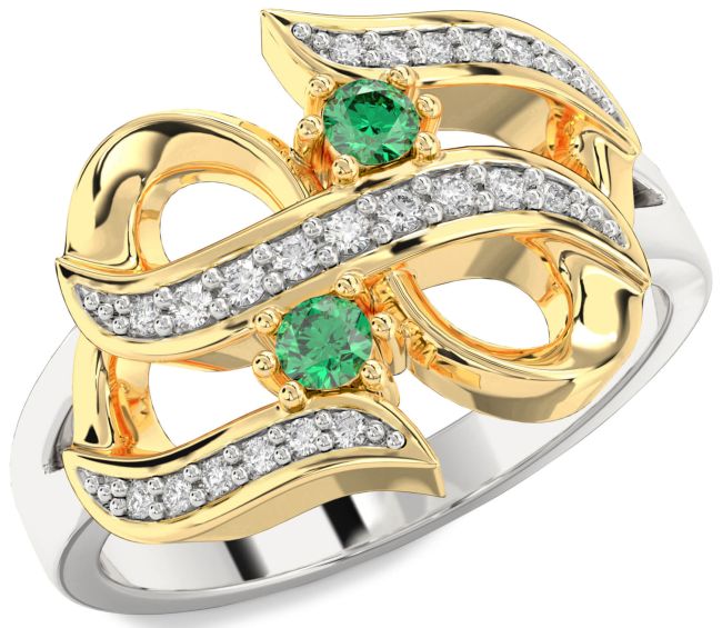 Diamond Emerald Gold Silver Infinity Round Two Stone Birthstone Ring